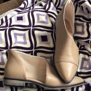 Bamboo Tan Perforated Flat Ankle Booties  Size 8 1/2